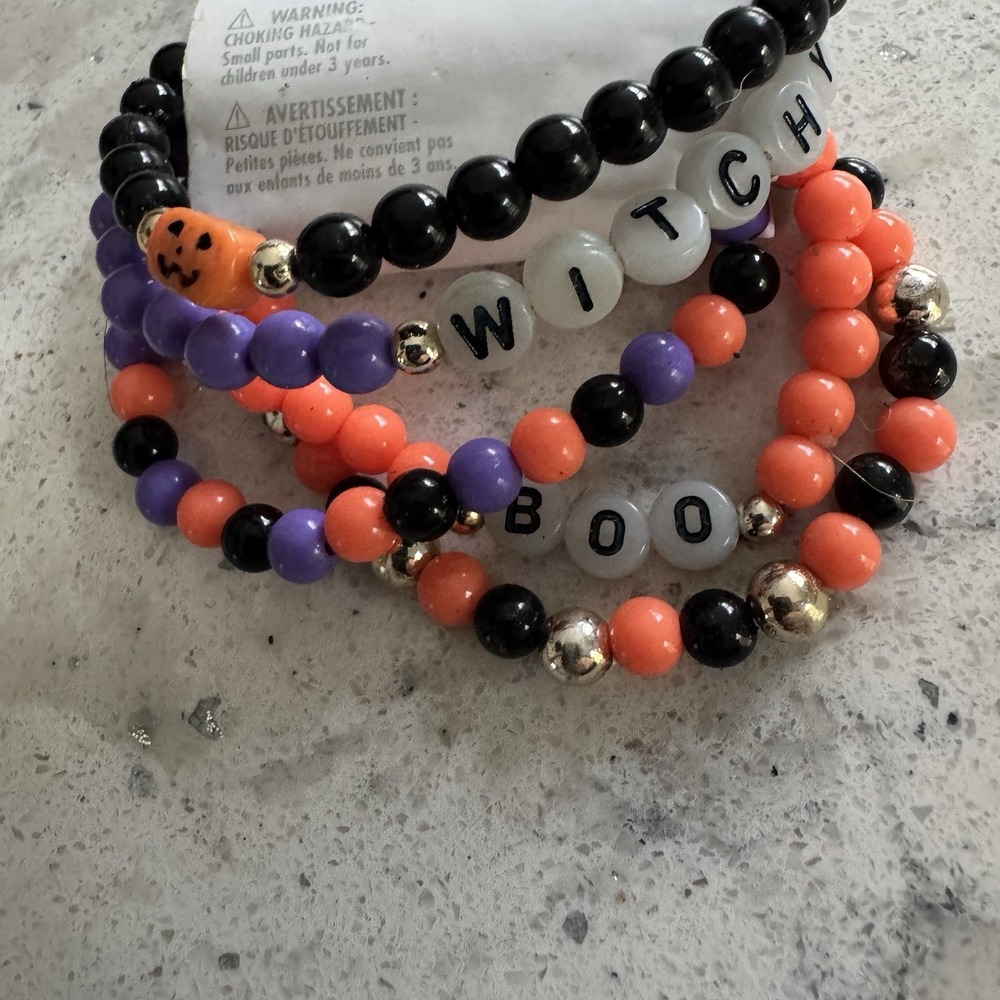 Claire's Halloween 5 Bracelet Set Orange Black Purple Witchy Boo Pumpkin Plastic - Picture 10 of 10